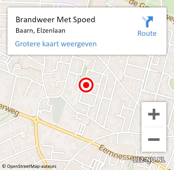 Locatie op kaart van de 112 melding: Brandweer Met Spoed Naar Baarn, Elzenlaan op 13 september 2017 11:29