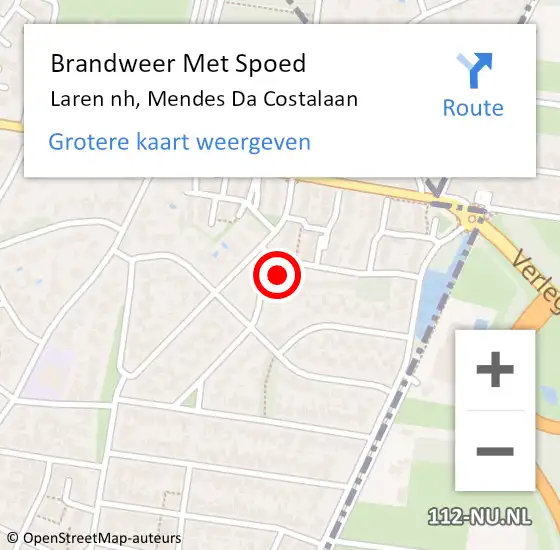 Locatie op kaart van de 112 melding: Brandweer Met Spoed Naar Laren nh, Mendes Da Costalaan op 13 september 2017 11:40