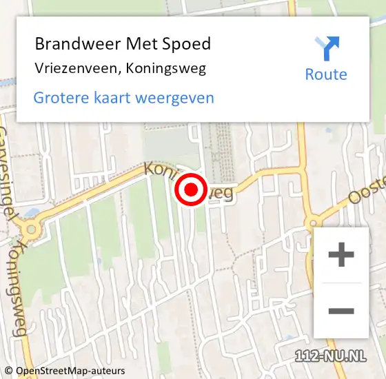 Locatie op kaart van de 112 melding: Brandweer Met Spoed Naar Vriezenveen, Koningsweg op 13 september 2017 11:41