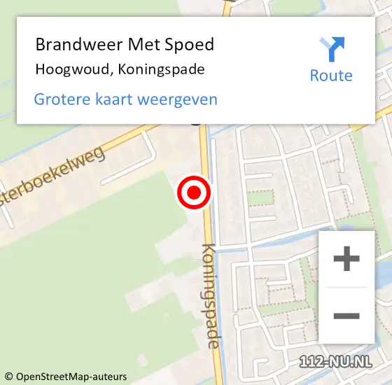 Locatie op kaart van de 112 melding: Brandweer Met Spoed Naar Hoogwoud, Koningspade op 13 september 2017 11:49