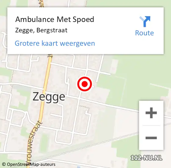 Locatie op kaart van de 112 melding: Ambulance Met Spoed Naar Zegge, Bergstraat op 13 september 2017 11:52