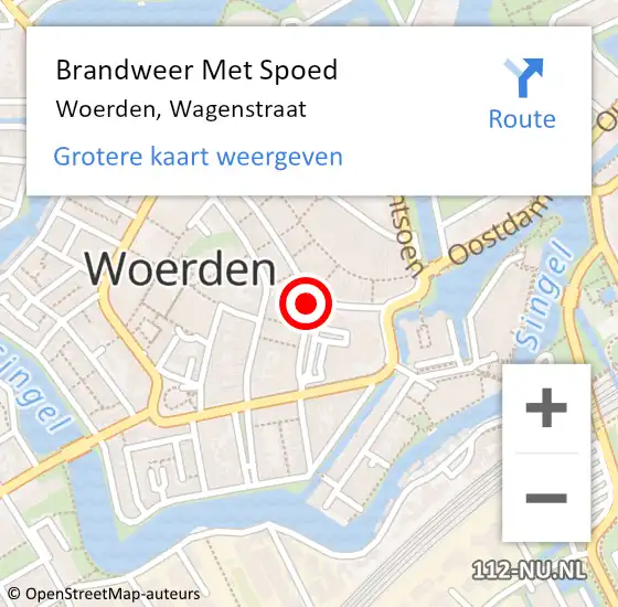 Locatie op kaart van de 112 melding: Brandweer Met Spoed Naar Woerden, Wagenstraat op 13 september 2017 12:09