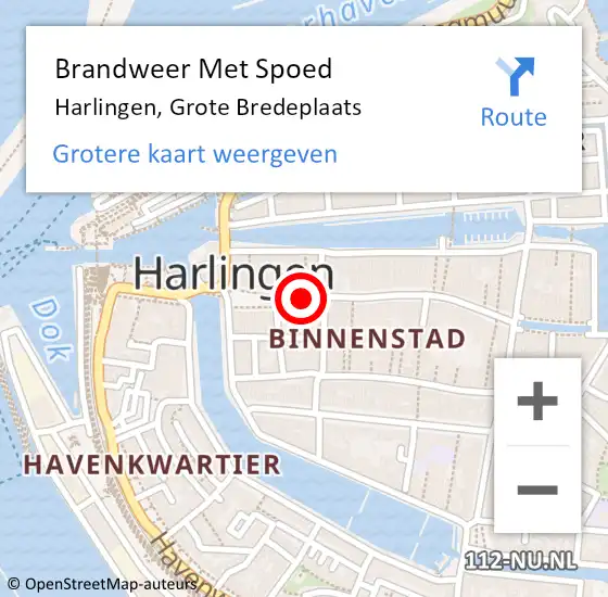 Locatie op kaart van de 112 melding: Brandweer Met Spoed Naar Harlingen, Grote Bredeplaats op 13 september 2017 12:32