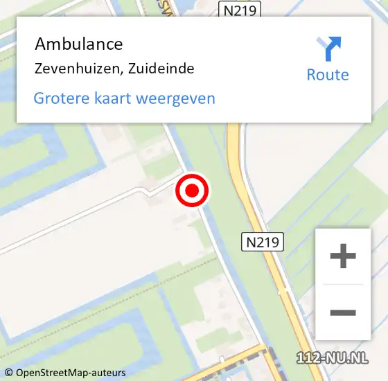 Locatie op kaart van de 112 melding: Ambulance Zevenhuizen, Zuideinde op 13 september 2017 12:46