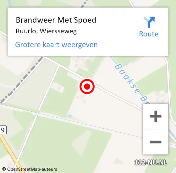 Locatie op kaart van de 112 melding: Brandweer Met Spoed Naar Ruurlo, Wiersseweg op 13 september 2017 13:29