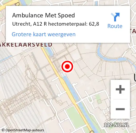Locatie op kaart van de 112 melding: Ambulance Met Spoed Naar Utrecht, A12 R hectometerpaal: 62,8 op 13 september 2017 13:33