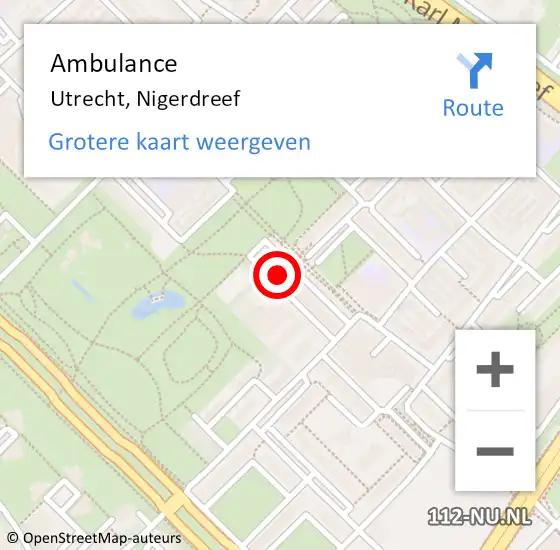 Locatie op kaart van de 112 melding: Ambulance Utrecht, Nigerdreef op 13 september 2017 13:36