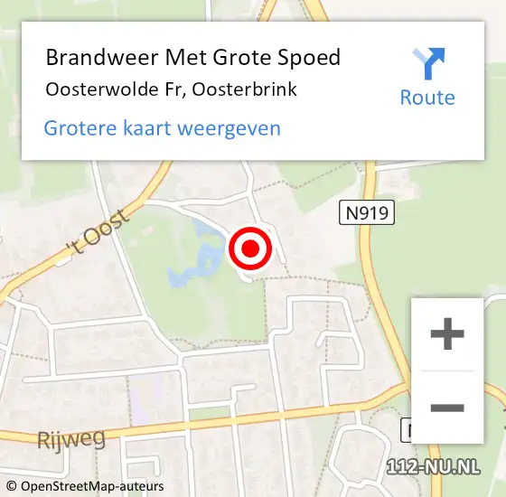 Locatie op kaart van de 112 melding: Brandweer Met Grote Spoed Naar Oosterwolde Fr, Oosterbrink op 13 september 2017 13:58