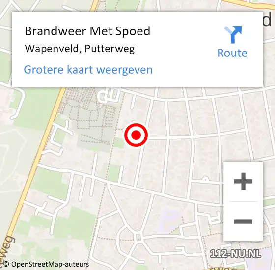 Locatie op kaart van de 112 melding: Brandweer Met Spoed Naar Wapenveld, Putterweg op 13 september 2017 14:01