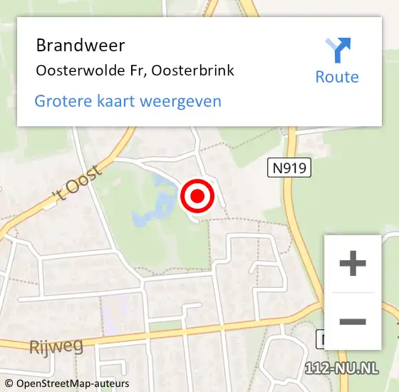 Locatie op kaart van de 112 melding: Brandweer Oosterwolde Fr, Oosterbrink op 13 september 2017 14:03