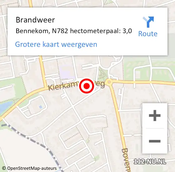 Locatie op kaart van de 112 melding: Brandweer Bennekom, N782 hectometerpaal: 3,0 op 13 september 2017 14:27