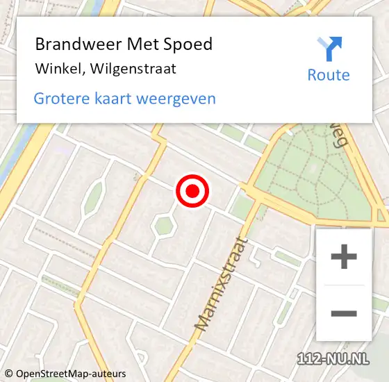 Locatie op kaart van de 112 melding: Brandweer Met Spoed Naar Winkel, Wilgenstraat op 13 september 2017 14:35