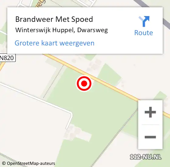 Locatie op kaart van de 112 melding: Brandweer Met Spoed Naar Winterswijk Huppel, Dwarsweg op 13 september 2017 14:39