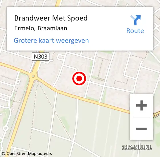 Locatie op kaart van de 112 melding: Brandweer Met Spoed Naar Ermelo, Braamlaan op 13 september 2017 14:48