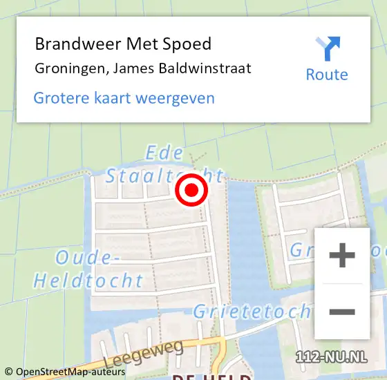 Locatie op kaart van de 112 melding: Brandweer Met Spoed Naar Groningen, James Baldwinstraat op 13 september 2017 14:52