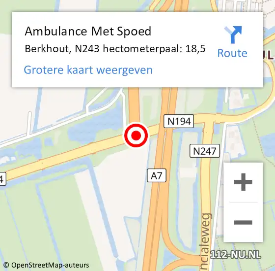 Locatie op kaart van de 112 melding: Ambulance Met Spoed Naar Berkhout, N243 hectometerpaal: 18,5 op 13 september 2017 15:14