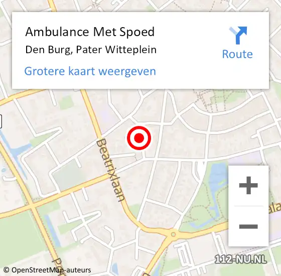 Locatie op kaart van de 112 melding: Ambulance Met Spoed Naar Den Burg, Pater Witteplein op 13 september 2017 15:23