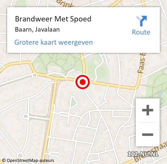 Locatie op kaart van de 112 melding: Brandweer Met Spoed Naar Baarn, Javalaan op 13 september 2017 15:39