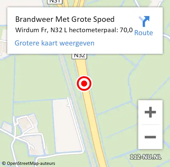 Locatie op kaart van de 112 melding: Brandweer Met Grote Spoed Naar Wirdum Fr, N32 L hectometerpaal: 70,0 op 1 februari 2014 13:31