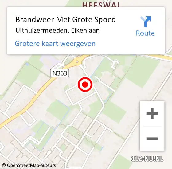 Locatie op kaart van de 112 melding: Brandweer Met Grote Spoed Naar Uithuizermeeden, Eikenlaan op 13 september 2017 16:19