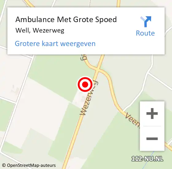 Locatie op kaart van de 112 melding: Ambulance Met Grote Spoed Naar Well, Wezerweg op 13 september 2017 16:31