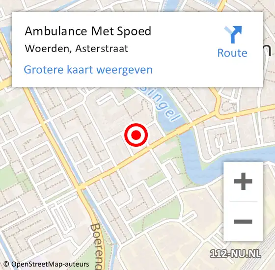 Locatie op kaart van de 112 melding: Ambulance Met Spoed Naar Woerden, Asterstraat op 13 september 2017 16:44