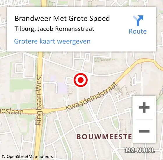 Locatie op kaart van de 112 melding: Brandweer Met Grote Spoed Naar Tilburg, Jacob Romansstraat op 13 september 2017 17:09