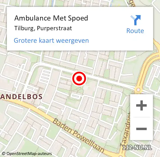 Locatie op kaart van de 112 melding: Ambulance Met Spoed Naar Tilburg, Purperstraat op 13 september 2017 17:25