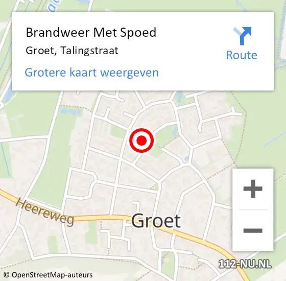 Locatie op kaart van de 112 melding: Brandweer Met Spoed Naar Groet, Talingstraat op 13 september 2017 18:40