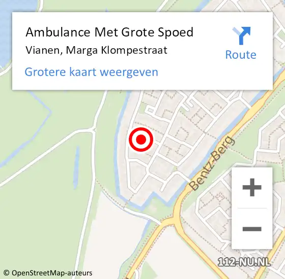 Locatie op kaart van de 112 melding: Ambulance Met Grote Spoed Naar Vianen, Marga Klompestraat op 13 september 2017 18:46