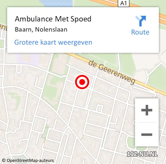 Locatie op kaart van de 112 melding: Ambulance Met Spoed Naar Baarn, Nolenslaan op 13 september 2017 18:58