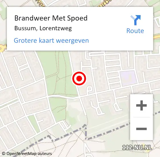 Locatie op kaart van de 112 melding: Brandweer Met Spoed Naar Bussum, Lorentzweg op 13 september 2017 19:46