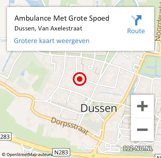 Locatie op kaart van de 112 melding: Ambulance Met Grote Spoed Naar Dussen, Van Axelestraat op 13 september 2017 19:49