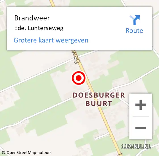 Locatie op kaart van de 112 melding: Brandweer Ede, Lunterseweg op 13 september 2017 19:55