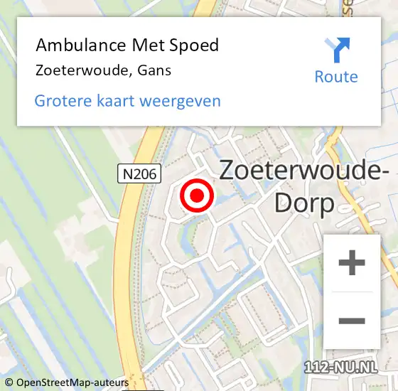 Locatie op kaart van de 112 melding: Ambulance Met Spoed Naar Zoeterwoude, Gans op 13 september 2017 21:45