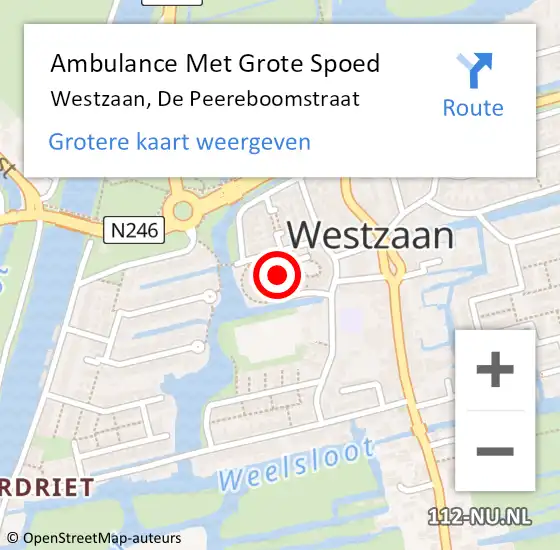 Locatie op kaart van de 112 melding: Ambulance Met Grote Spoed Naar Westzaan, De Peereboomstraat op 13 september 2017 21:56