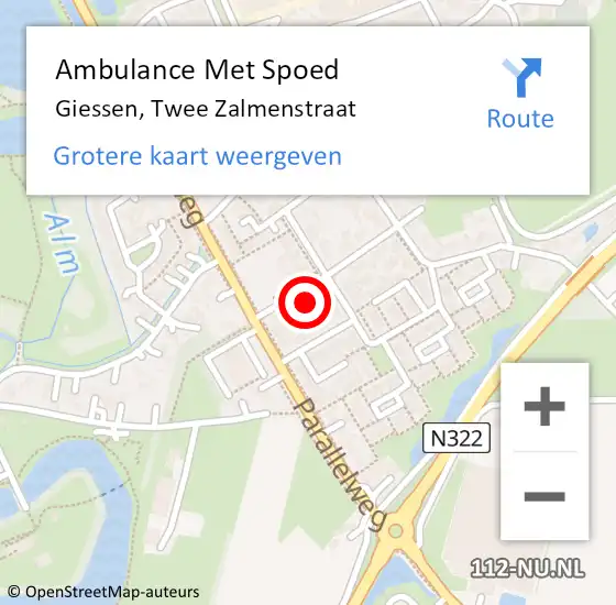 Locatie op kaart van de 112 melding: Ambulance Met Spoed Naar Giessen, Twee Zalmenstraat op 13 september 2017 22:04