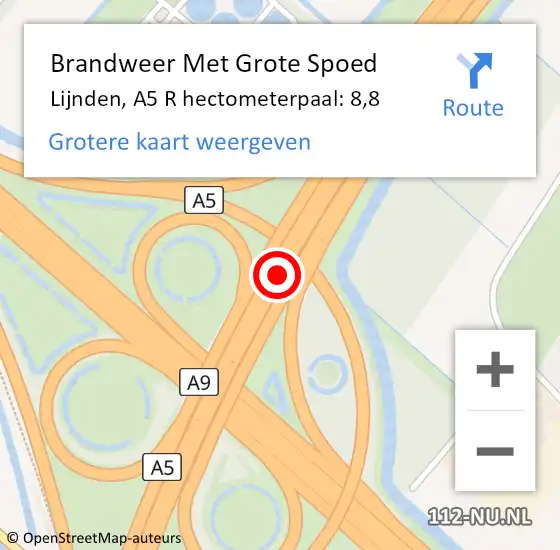 Locatie op kaart van de 112 melding: Brandweer Met Grote Spoed Naar Lijnden, A5 L hectometerpaal: 3,5 op 13 september 2017 22:40