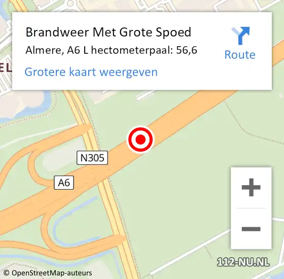 Locatie op kaart van de 112 melding: Brandweer Met Grote Spoed Naar Almere, A6 R hectometerpaal: 53,4 op 13 september 2017 23:48