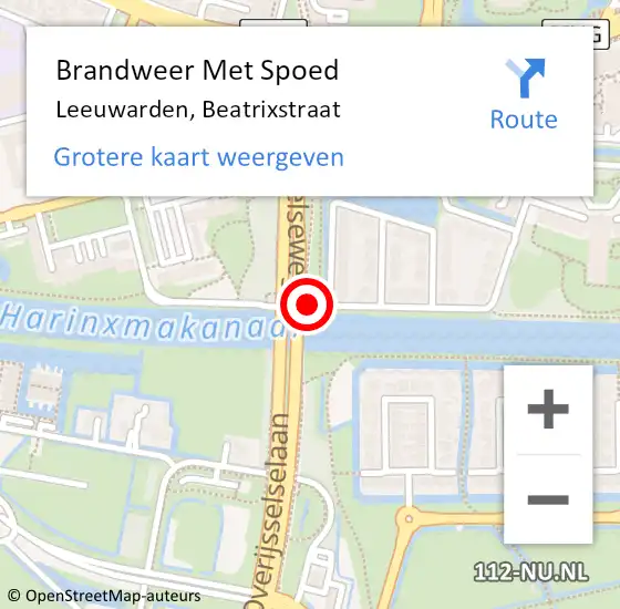 Locatie op kaart van de 112 melding: Brandweer Met Spoed Naar Leeuwarden, Beatrixstraat op 14 september 2017 00:25