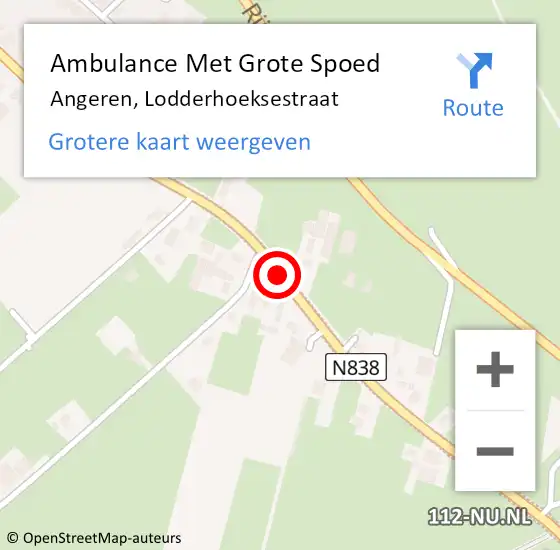 Locatie op kaart van de 112 melding: Ambulance Met Grote Spoed Naar Angeren, Lodderhoeksestraat op 14 september 2017 02:34