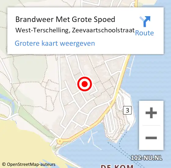 Locatie op kaart van de 112 melding: Brandweer Met Grote Spoed Naar West-Terschelling, Zeevaartschoolstraat op 14 september 2017 05:19