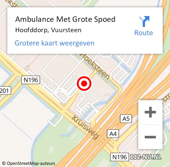 Locatie op kaart van de 112 melding: Ambulance Met Grote Spoed Naar Hoofddorp, Vuursteen op 14 september 2017 05:22