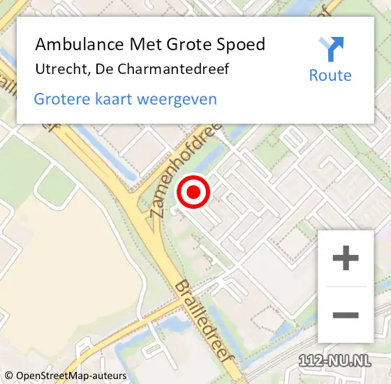 Locatie op kaart van de 112 melding: Ambulance Met Grote Spoed Naar Utrecht, De Charmantedreef op 14 september 2017 05:28