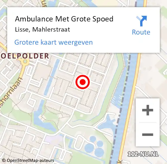 Locatie op kaart van de 112 melding: Ambulance Met Grote Spoed Naar Lisse, Mahlerstraat op 14 september 2017 05:39