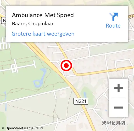 Locatie op kaart van de 112 melding: Ambulance Met Spoed Naar Baarn, Chopinlaan op 14 september 2017 06:09