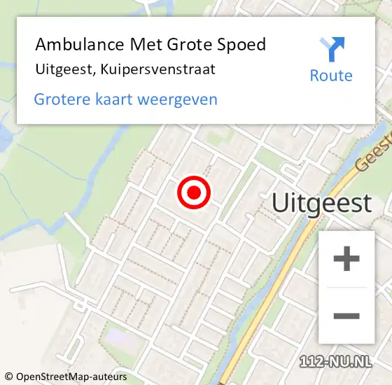 Locatie op kaart van de 112 melding: Ambulance Met Grote Spoed Naar Uitgeest, Kuipersvenstraat op 14 september 2017 06:34