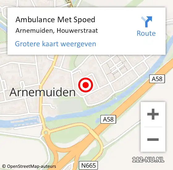 Locatie op kaart van de 112 melding: Ambulance Met Spoed Naar Arnemuiden, Houwerstraat op 14 september 2017 07:39