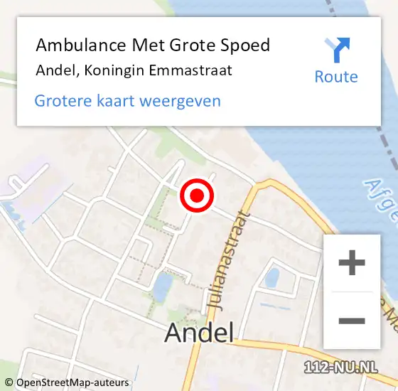 Locatie op kaart van de 112 melding: Ambulance Met Grote Spoed Naar Andel, Koningin Emmastraat op 14 september 2017 08:27