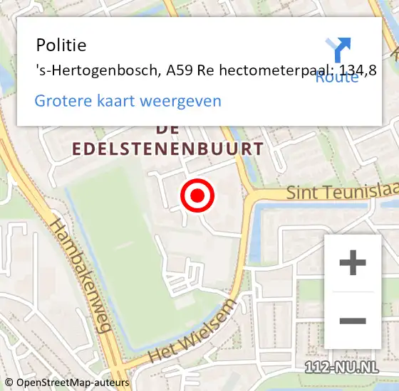 Locatie op kaart van de 112 melding: Politie 's-Hertogenbosch, A59 Re hectometerpaal: 134,0 op 14 september 2017 08:57
